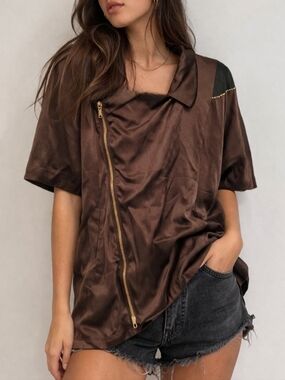 Diesel Black Gold Label Brown Retro Vintage Gold Hardware Oversized Shirt